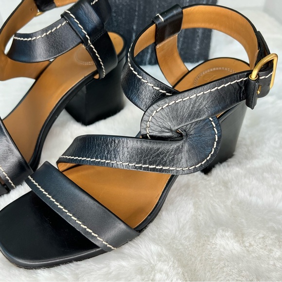 Chloe Candice Topstitch Block Heel Sandals Black Size EU 40 - Picture 2 of 16